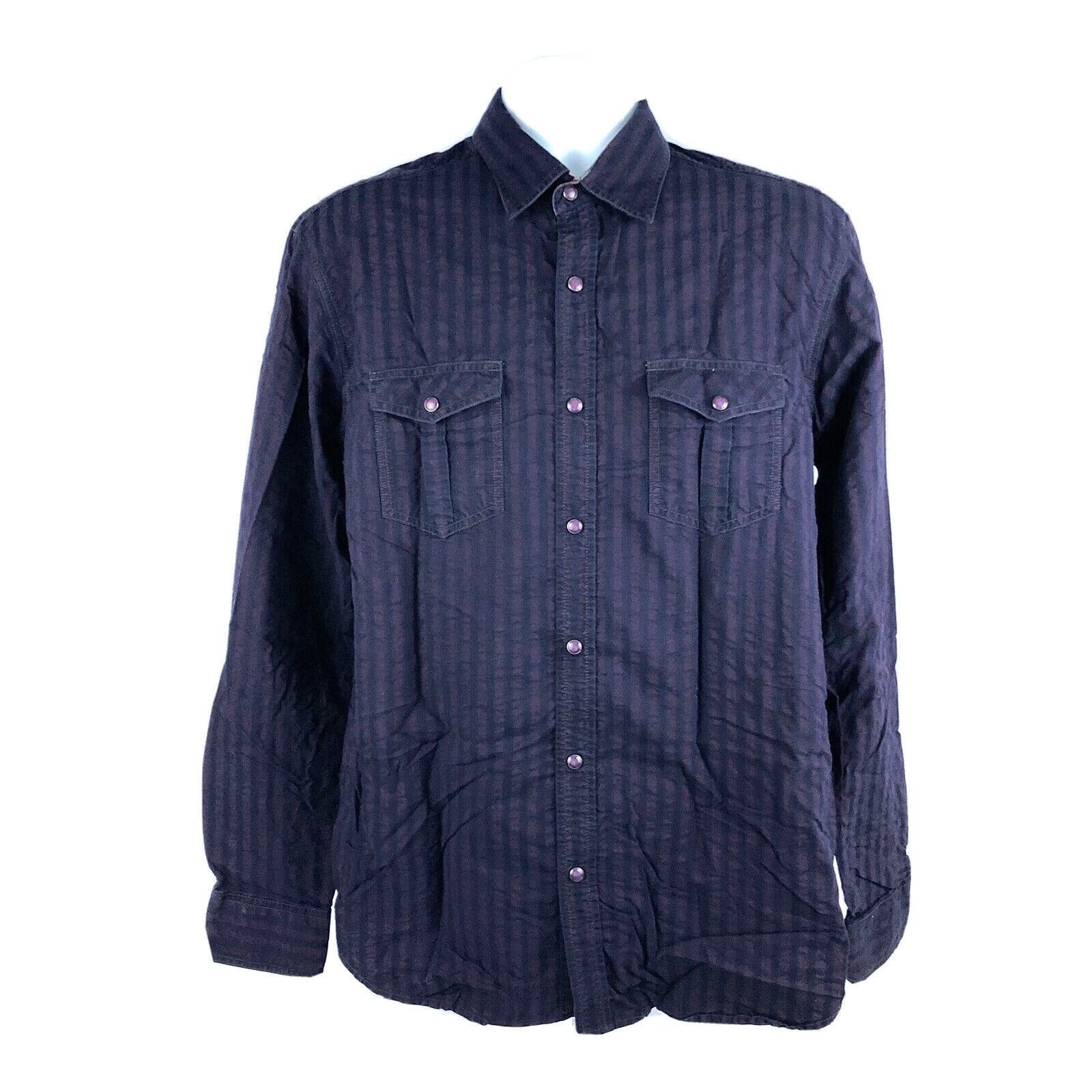 Age Of Wisdom Button Up Purple Striped Shirt Cowboy Rodeo Pearl Snaps Size Large